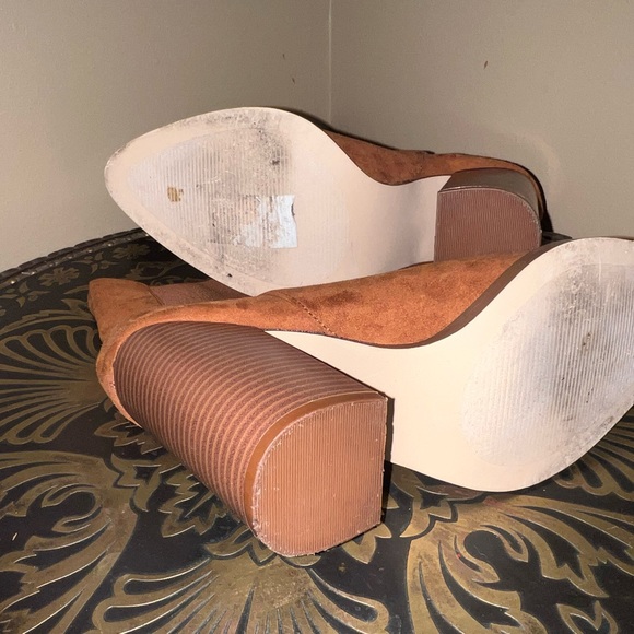 Ladies Womens sz 8 Guess tan/brown suede 4 1/2” wedge booties boots - Picture 7 of 7